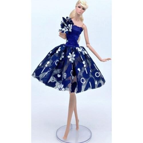 Blue Floral Flower Fashion Doll Clothes For Barbie Doll Tutu Dress Outfits Party Gown 1/6 Doll Accessories Toys For Children