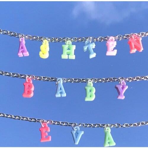 Colorful Mixed Color Lettered Necklace Titanium Steel Korean Style New Style Steam Wave Punk Tide Cool Disco Girl