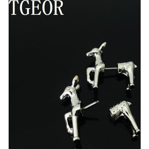 Popular lots 1 Pair 16G silver surgical Stainless Steel animal shape Deer ear tragus piercing free shipping