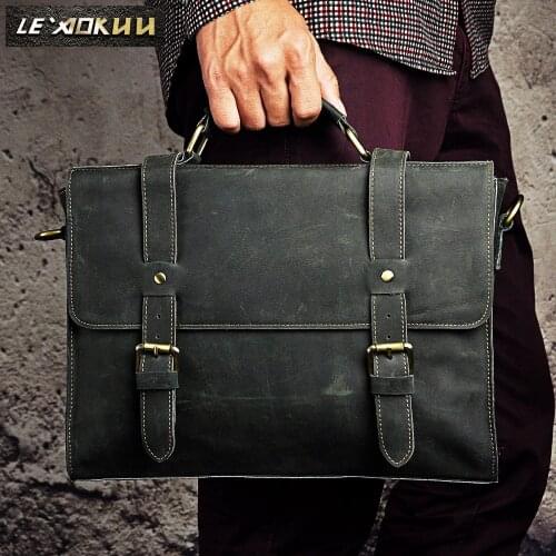 Original leather male Retro Designer Business Briefcase Attache Portfolio Handbag Commercial Document Laptop Notebook bag 2767