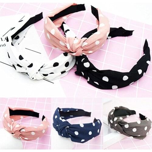 1PC Knot Turban Polka Dot Headband Elastic Hairband Hair Accessories for Girls No Slip Stay on Knotted Head Band Hair Band