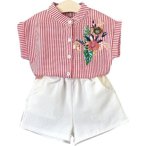 New Summer Girl Shirts And Shorts 3-8 Old Summer Outfits Kids Girls Clothes 9 ST111