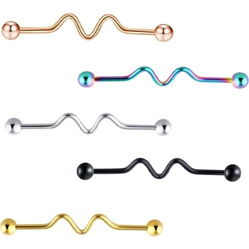 TIANCIFBYJS Wave Industrial Piercing Body Piercing Cartilage Earrings 38mm Wholesales Piercings Bar Mix 5 color Factory Cheap