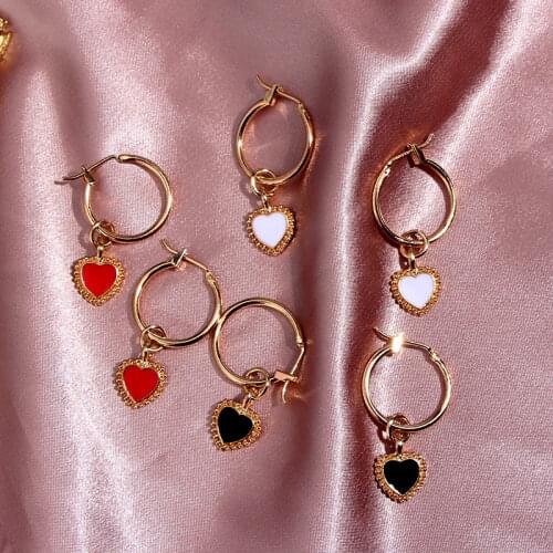 JUST FEEL 3Pair/Set Love Heart Drop Earring Three Color Fashion Small Crystal Alloy Earring Sets Cute Korean Sweet Jewelry Gift