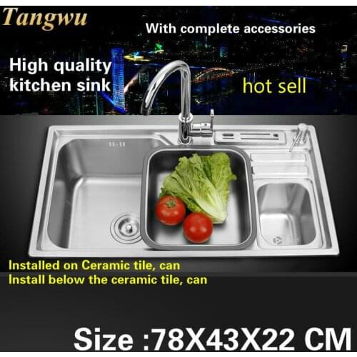 Tangwu High-grade large kitchen sink single-tank food-grade 304 stainless steel 0.8 MM thick 78X43X22 CM