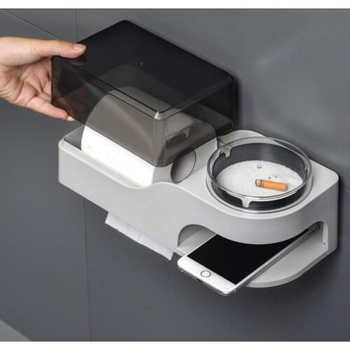 Toliet Paper Rolls Holder with Ashtray Punch-free Waterproof Tissue Box Wall-mounted Tissue Box for Shelves for Toilet Toilet