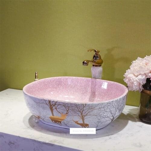 36K79798 European Style Washbasin Home Bathroom Countertop Basin Art Porcelain Ceramics Sink Single Hole Washing Basin Bowl