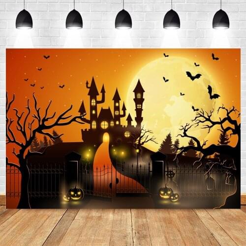 Yeele Halloween Background Bat Moon Castle Dead Tree Pumpkin Lantern Grassland Backdrop Photography Photo Studio Photophone