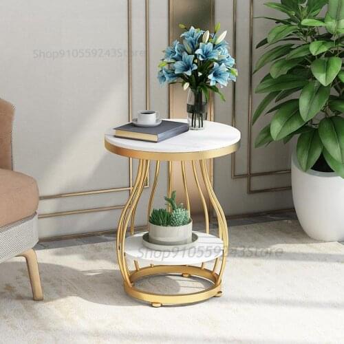 Iron Simple Modern Sofa Marble Tea Table Small Round Table Edge A Few Light Luxury Creative Double-layer Cabinet Corner