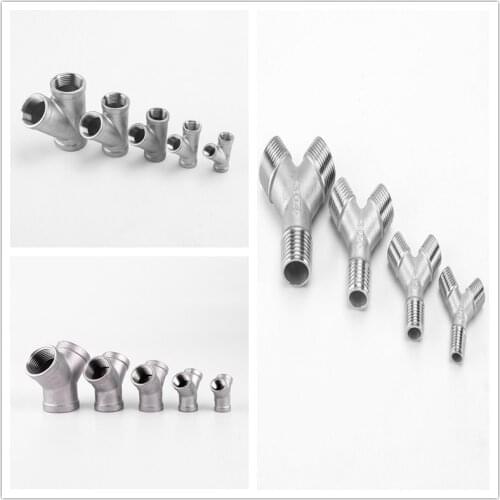 1PCS 304 Stainless Steel Y Shape 3 Ways Joint 1/4 3/8 1/2 3/4 1" 2" BSP Female/Male Thread One Split Two Way Water Pipe Fittings