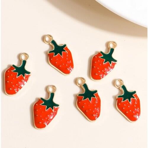 10pcs 11*21mm Enamel Strawberry Charms for Earrings Pendants Necklaces Cute Mini Fruit Charms DIY Jewelry Making Accessories
