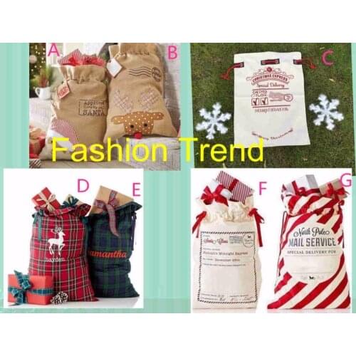 10pcs/lot free shipping Mixed styles canvas santa sacks Christmas ornament kids gift sacks santa sack bag plaid burlap santa bag