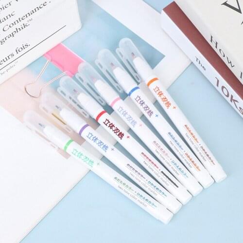 2pcs Multi-Function Cute Creative Double-Line Marked Stereo Color Gel Ink Pen School Office Supply Random color