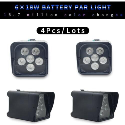 4pcs/lots 6*18w RGBWA UV Wireless Par Light Remote Control Battery Remote Wifi Control Outdoor Stage Lights Wedding Up lights