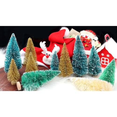 8pcs/lot Mini Christmas Tree Artificial Sisal Tree Snow Forest Fake Pine Trees For Christmas Ornament Desktop Decor Photo Prop