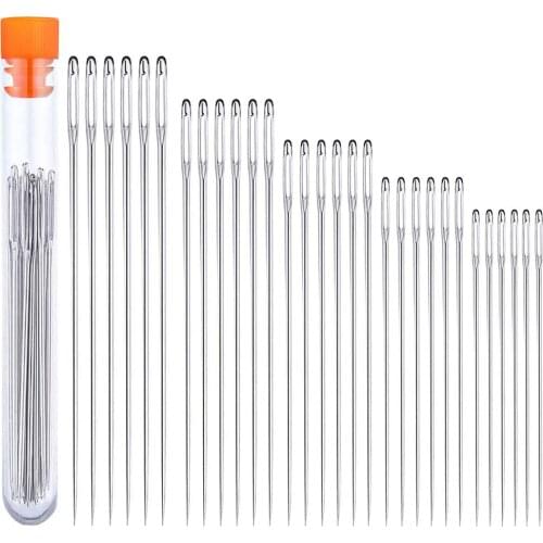 Imzay 30 PCS 5 Sizes Stainless Steel Large Eye Needles Cross Stitch Needles Embroidery Tool Household Sewing Tool