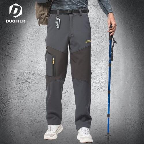 Brand Mens Cargo Pants Elastic Waist Trousers Plus Velvet Thick Patchwork Casual Sports Hiking Pants Military Style Sweatpants