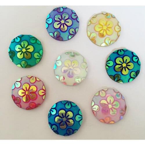 DIY 30pcs 20mm AB Round Resin Flower Flatback Wedding Buttons Diy Craft K05*3