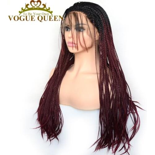 Vogue Queen Two Tone Ombre Burgundy Synthetic Braided Long Wigs Heat Resistant Fiber For Women
