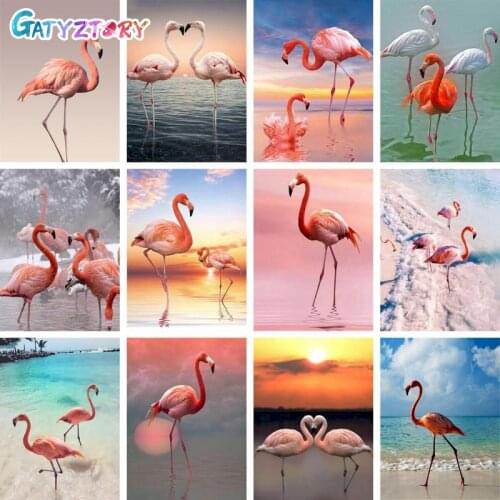 GATYZTORY Coloring By Numbers Flamingo Acrylic Painting By Numbers For Children Animal Kits Home Decor Handpainted Wall Art