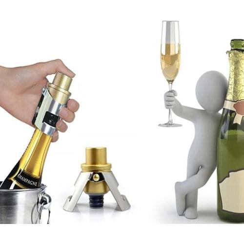 Stainless Steel Champagne Stopper Cork Sparkling Wine Bottle Plug Sealer Push-type Inflatable Champagne Plug Cap Bottle opener