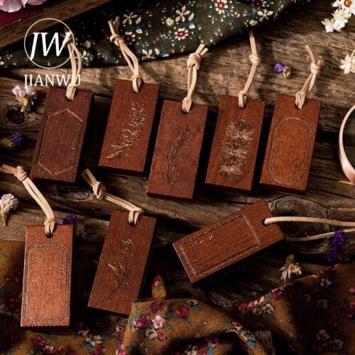 JIANWU Retro Plant Flower Shape Wood Stamps Creative Small Tag Scrapbooking Cute Diary Decoration Rubber Seals Kawaii Stationery