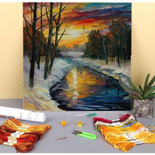 Oil Painting Style Winter Printed 11CT Cross-Stitch Set Embroidery DMC Threads Handiwork Needlework Knitting Mulina