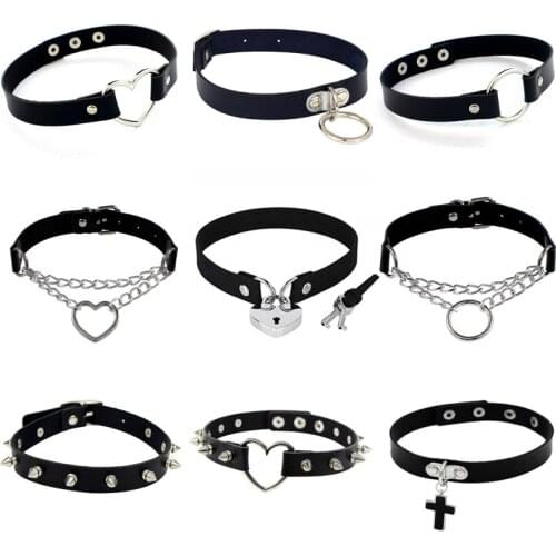 Punk Rock Gothic PU Leather Heart Round Spike Rivet Collar Studded Choker Necklace Body Jewelry Birthday Party collares de moda