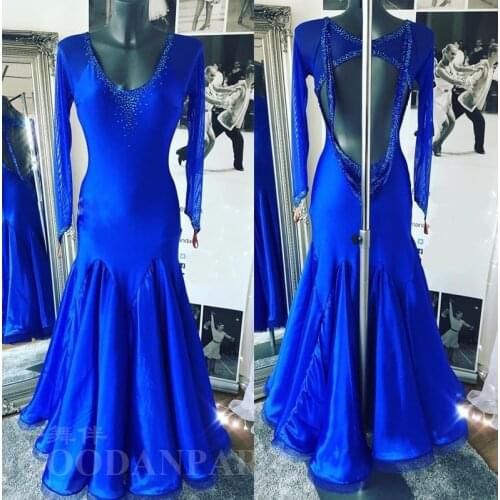 Costume ballroom dance dress Standard dancewear costume Modern dress Waltz Competition Dancewear Sexy Backles blue