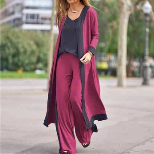 3 Piece Set Women Tracksuit Spring Autumn Clothing Vest + Long Cardigan + Pants Suit Casual Loose Womens Sets Streetwear Outfit