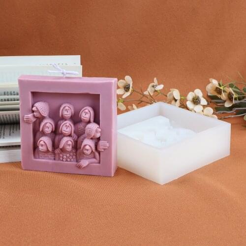 Creative Tridimensional Painting Candle Mould Handmade Aromatherapy Art Nine People Portrait Statue Wax Soap Epoxy Silicone Mold