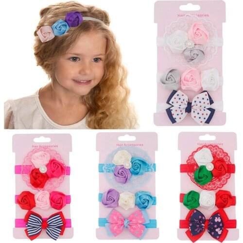 Cute 3pcs/lot Kids Baby Accessories Fashion Floral Headband Girls Baby Bowknot Hairband Set Photo Shoot Cute Gift