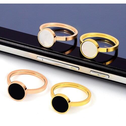 Trendy Stainless Steel Black/White Shell Rings Women Gold Charm Ring For Fashion Love Ring Jewelry Gift