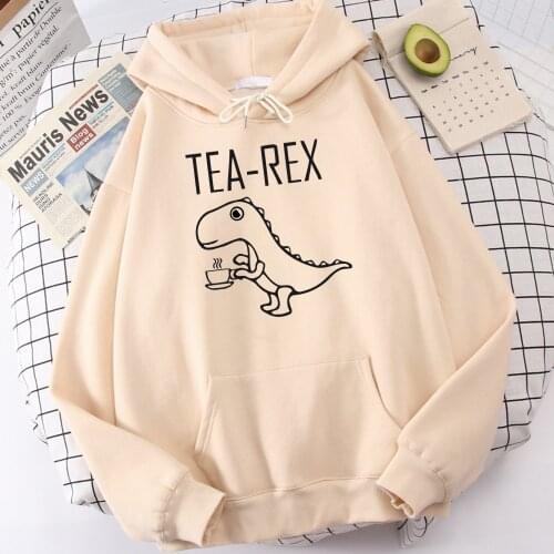 Hot Sale Warm Casual Mens Hoodies Tea Rex Funny Dinosaur Drink Coffee Print Streetwearthick Fashion MenS Hoody Oversize Hooded