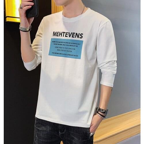 New Mens Long sleeve T-shirt Loose Fall 2020 Korean Casual Top With Color Contrast Letter Print Bottom Coat shirt