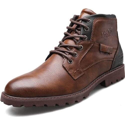 Men Boots Leather Autumn Winter Vintage Style Ankle Boots Men Lace Up Footwear Fashion Casual Shoes Men Botas Hombre Motor Boot
