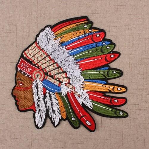 DIY Patches Punk Style Indian Head Colored Embroidery Fabric Cloth Sticker Bag Clothing Patch Sewing Accessories