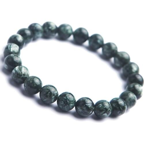 Genuine Green Seraphinite Natural Gems Stone Round Beads Crystal Fashion Lady Bracelets 9mm