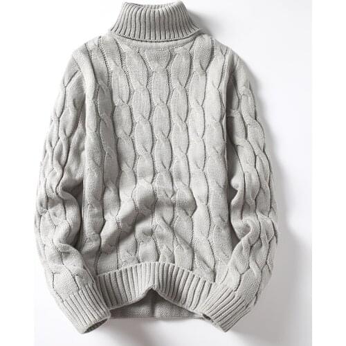 2021 New Winter Turtleneck Knitted Sweater Men Warm Casual Oversized Solid Twist Flower Unisex Pullovers Pull Homme