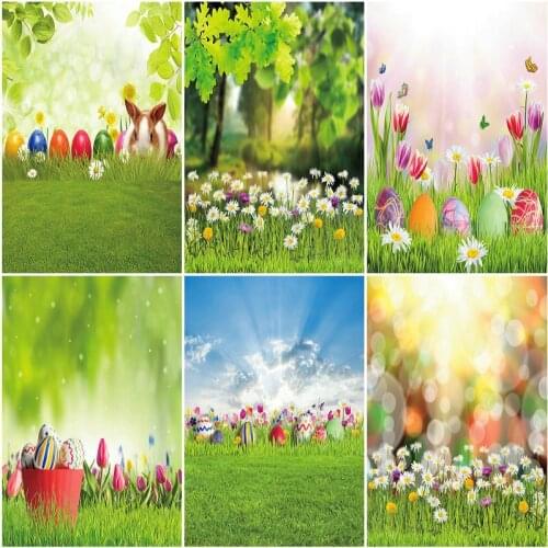 Easter Grass and Colorful Eggs Party Backdrop Photography Background Baby Shower Celebration Photo Booth Studio Decor