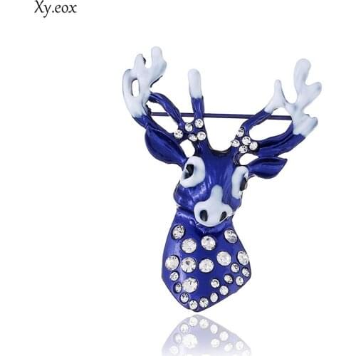 Arrival Blue Crystals Christmas Reindeer Deer Head Brooch Pin Broach Brooches