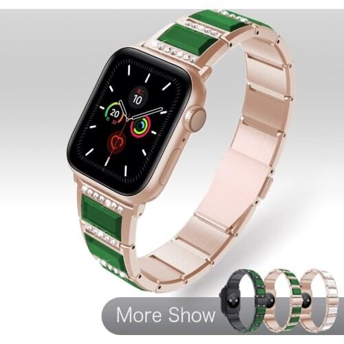 Watch Strap For Apple Watch Series 6 5 4 3 Watchband Stainless Steel with Synthetic jade Wrist Band Bracelet 38/42/40/44mm
