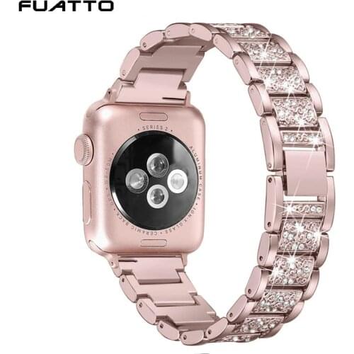 For Apple Watch Band 40mm 44mm 38mm 42mm Diamond Stainless Steel Loop for Apple Watch series 4 3 2 1 iWatch Rose Pink Bracelet