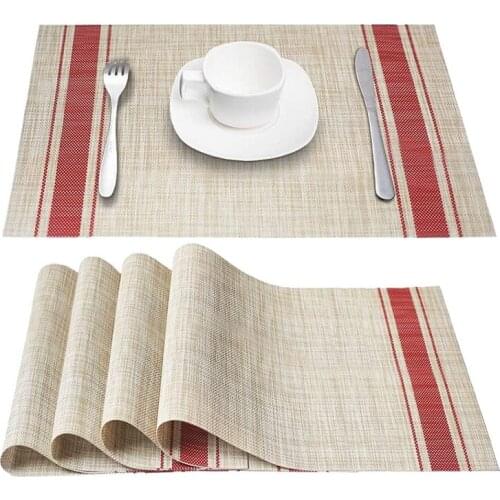 Placemats, Heat-Resistant Placemats Stain Resistant Anti-Skid Washable PVC Table Mats Woven Placemats, Set Of 6 (Red)-ABUX
