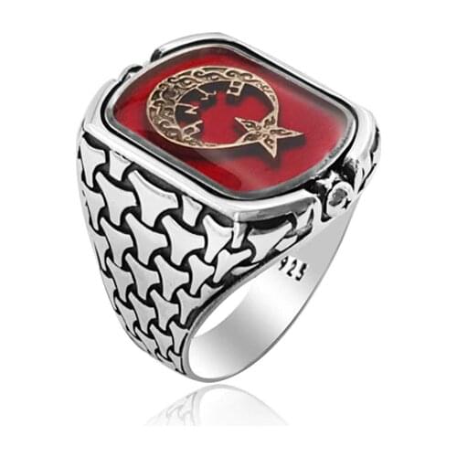 925 Silver OttomanRings for Men Moon Star Resurrection Ertugrul Ring Kayi Ring for Men