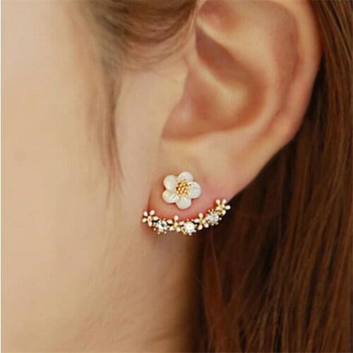 2pcs Chrysanthemum Flower Back Hanging Earrings Flower Stud Earrings For Women Fashion Double Sides Gold Silver Color Statement