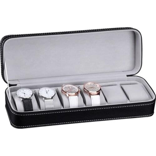 6/10/12 Slots Portable Leather Watch Box Your Watch Good Organizer Jewelry Storage Box Zipper Easy Carry Men Watch Box New