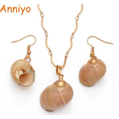 Anniyo Light Gold/Real Shell Pendant/Earrings,Papua New Guinea Snails Jewelry(Real shell the color/size cannot the same #109906