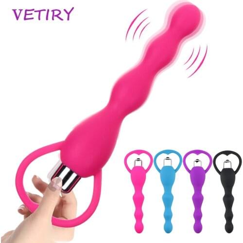 VETIRY Vibrator Anal Plug Long Anal Bead Butt Plug Anus Stimulate Prostate Massage Sex Toys for Women Men Silicone Sex Shop