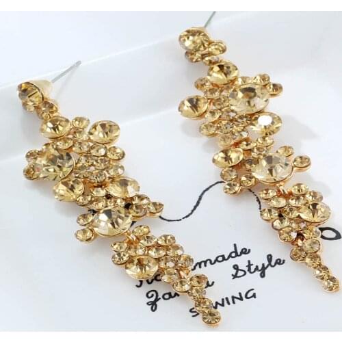 YaYi Jewelry Fashion BOHO Multicolor Glass Crystal Rhinestone Dangle Women Ancient Gold Color Wear Ear Band Long Tassel Earrings